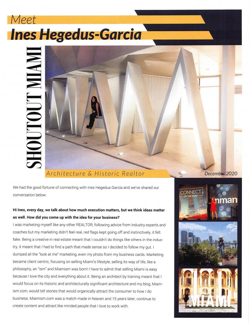 Shoutout Miami Feature - Ines Hegedus-Garcia - Miamism / editorial (written in body of blog post)