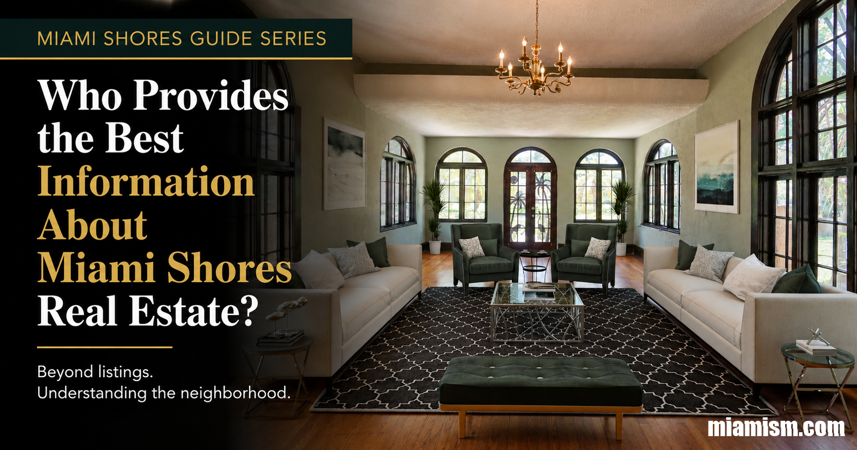 Interior of a historic Miami Shores home featuring arched windows, original architectural details, and classic design elements, illustrating the character and housing diversity found throughout the neighborhood.